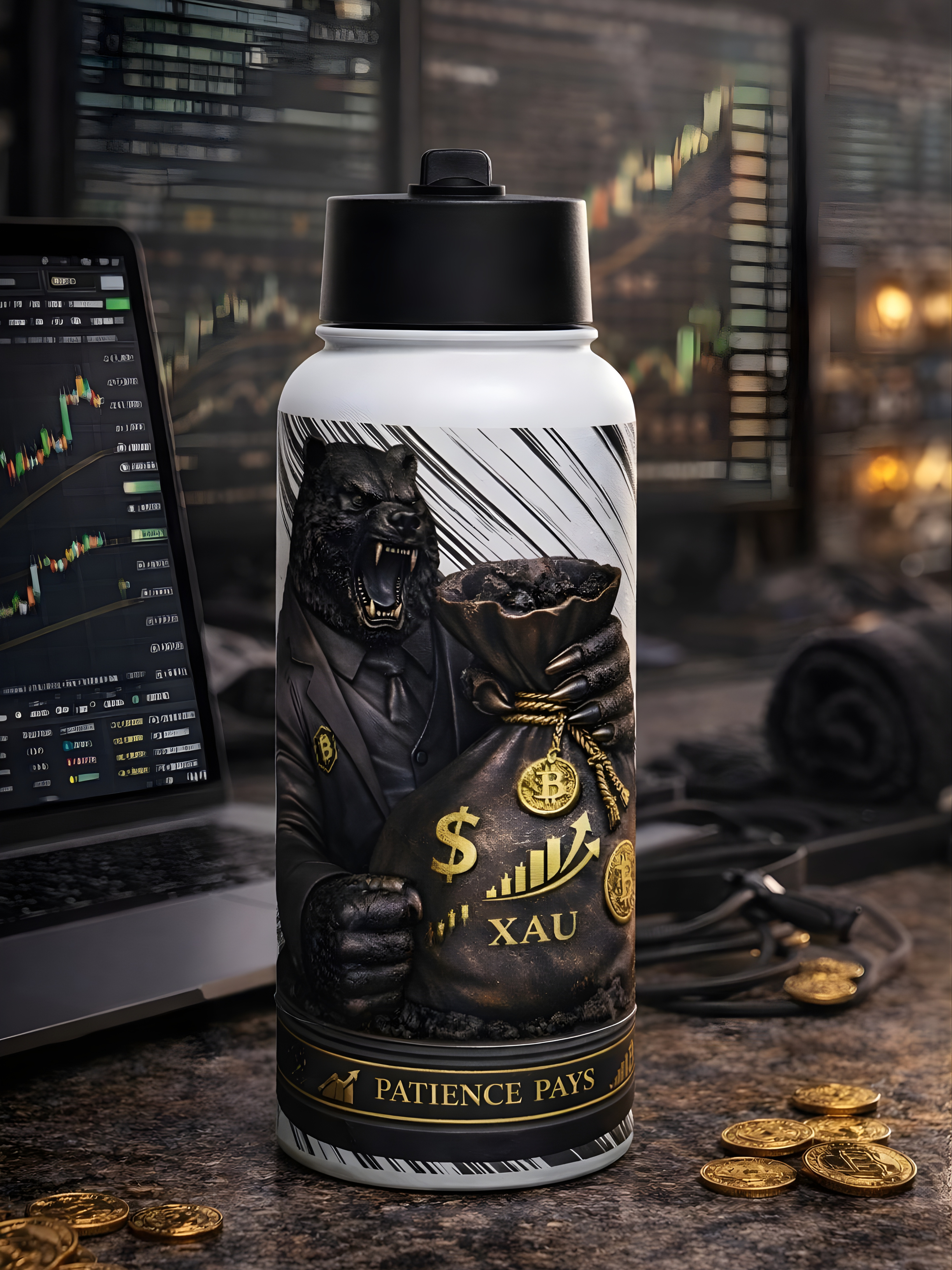 Termo Deportivo Premium “Patience Pays” – Hidratación para Traders y Atletas