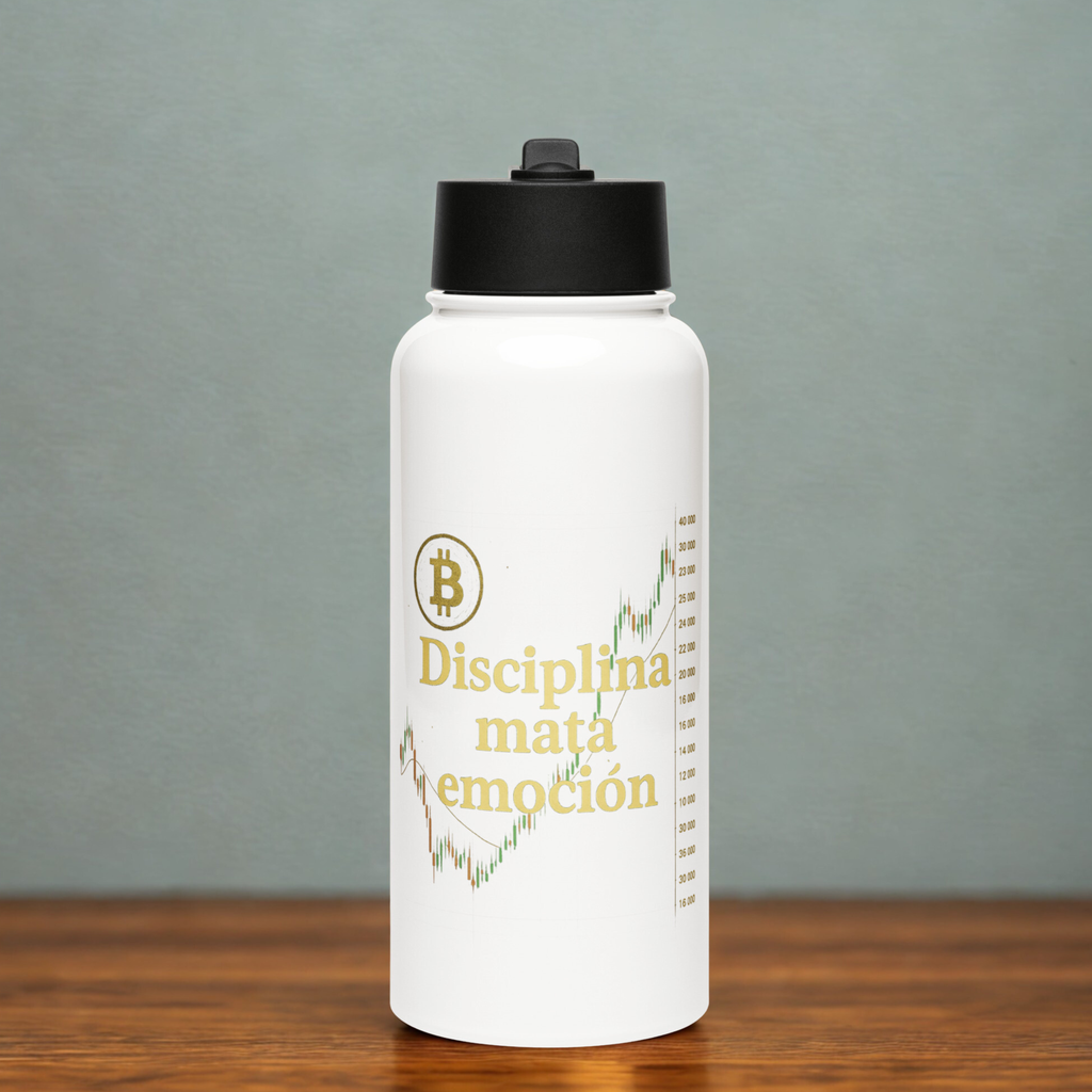 Botella deportiva “Disciplina mata emoción” – Hidratación para traders enfocados