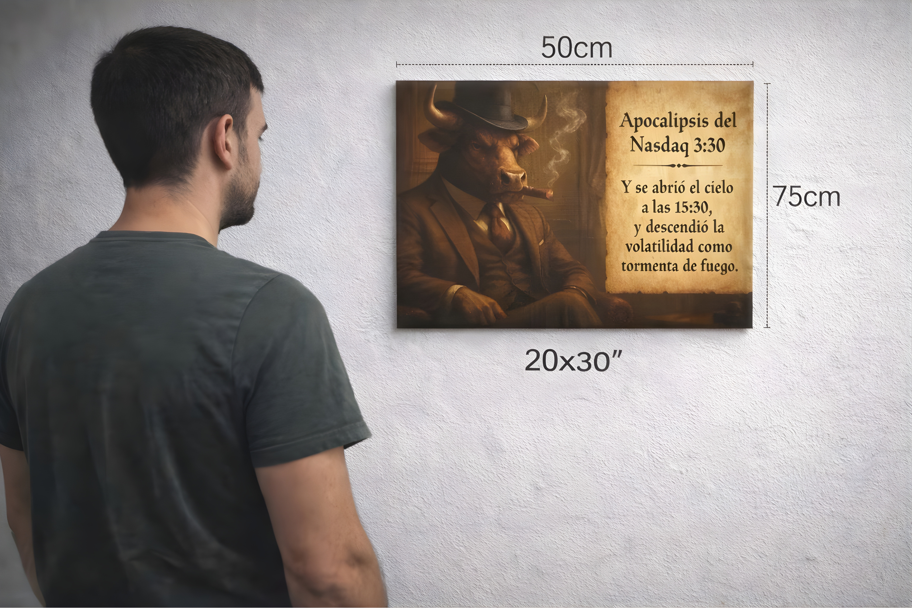 Apocalipsis 3:30 – Cuadro de trading en lienzo | Arte irónico para traders
