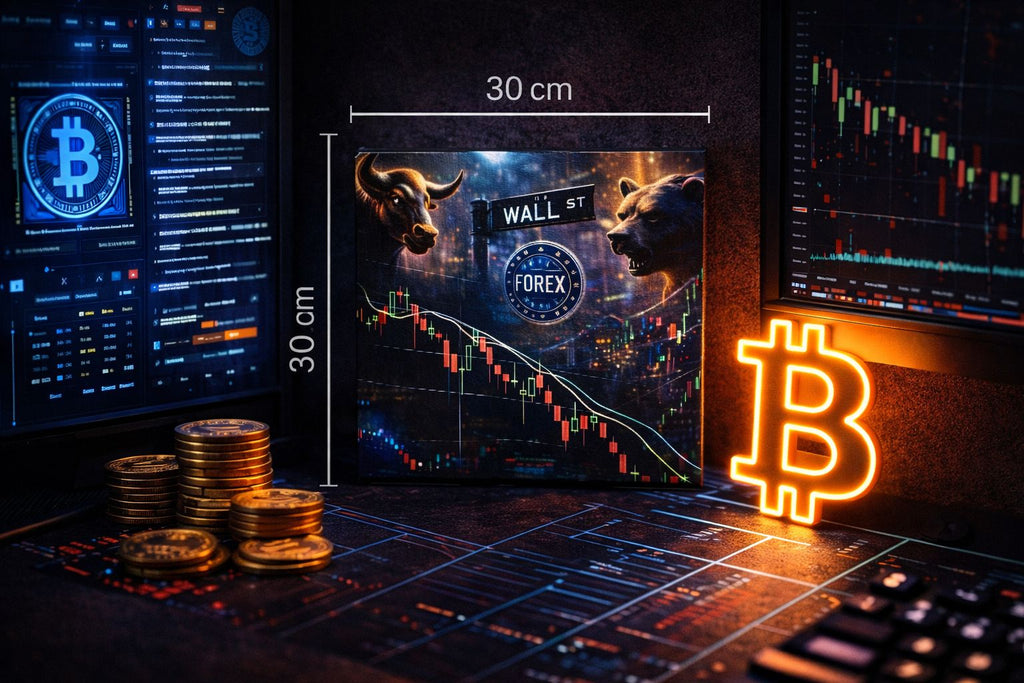 Lienzo de Trading Premium – Toro vs Oso | Arte Financiero para Traders 4 Tamaños