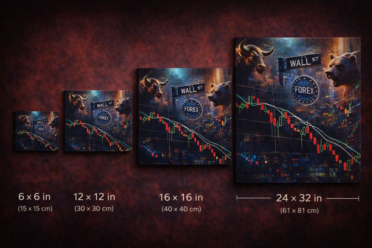 Lienzo de Trading Premium – Toro vs Oso | Arte Financiero para Traders 4 Tamaños