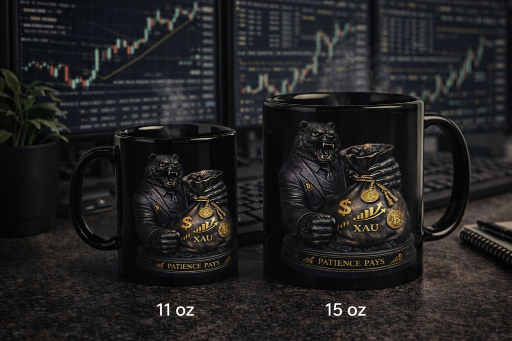 Taza Negra Brillante Premium – Estilo Trader | Cerámica 11 oz / 15 ok